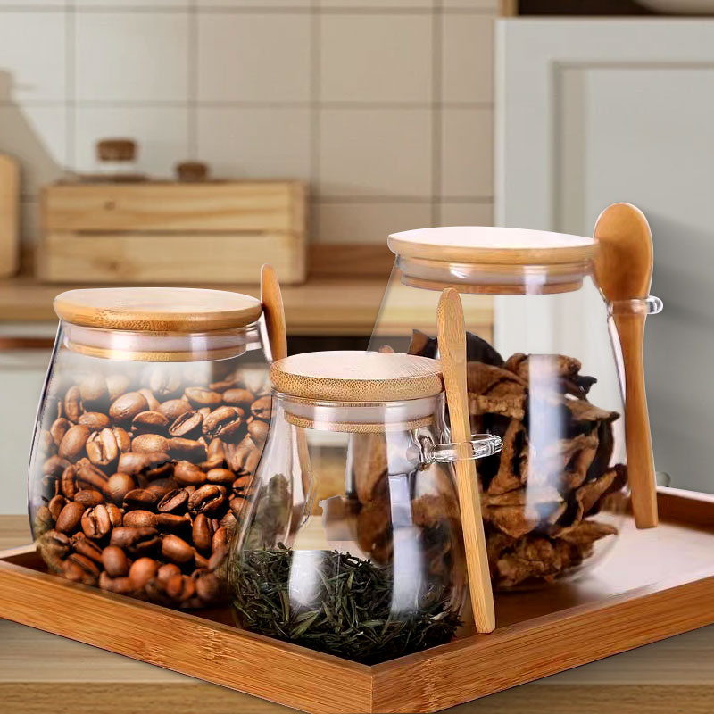 Food Storage Glass Container Set - 34oz sealed glass jar with spoon
