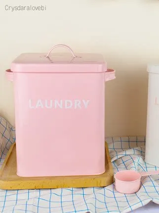 Food Storage Metal Box - Pink White Kitchen Bathroom Laundry Powder