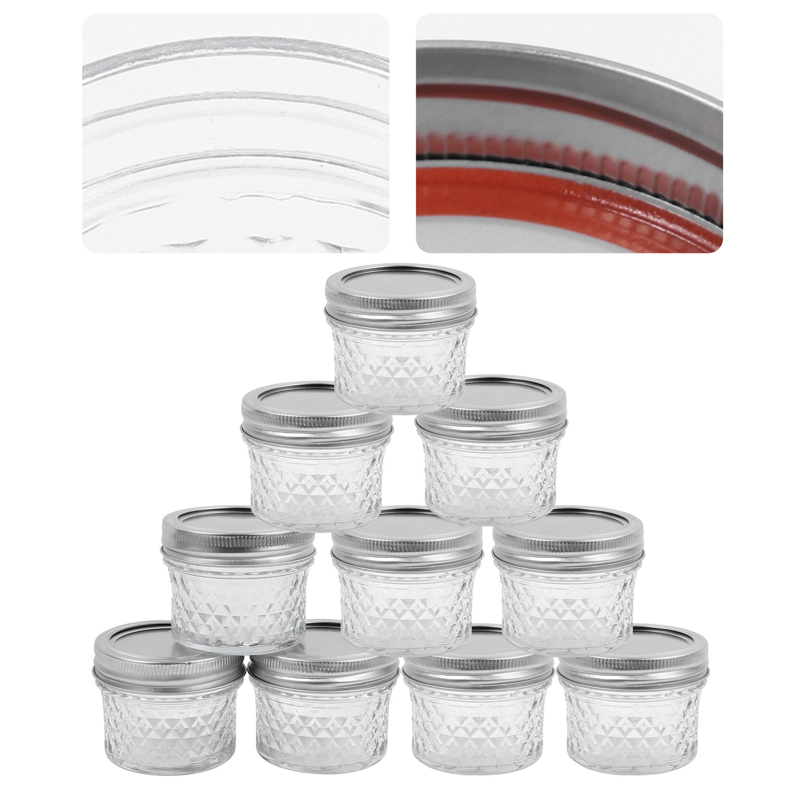 Food Storage Glass Container Set - 10Pcs Juice Bottles Diamond Structure Jam