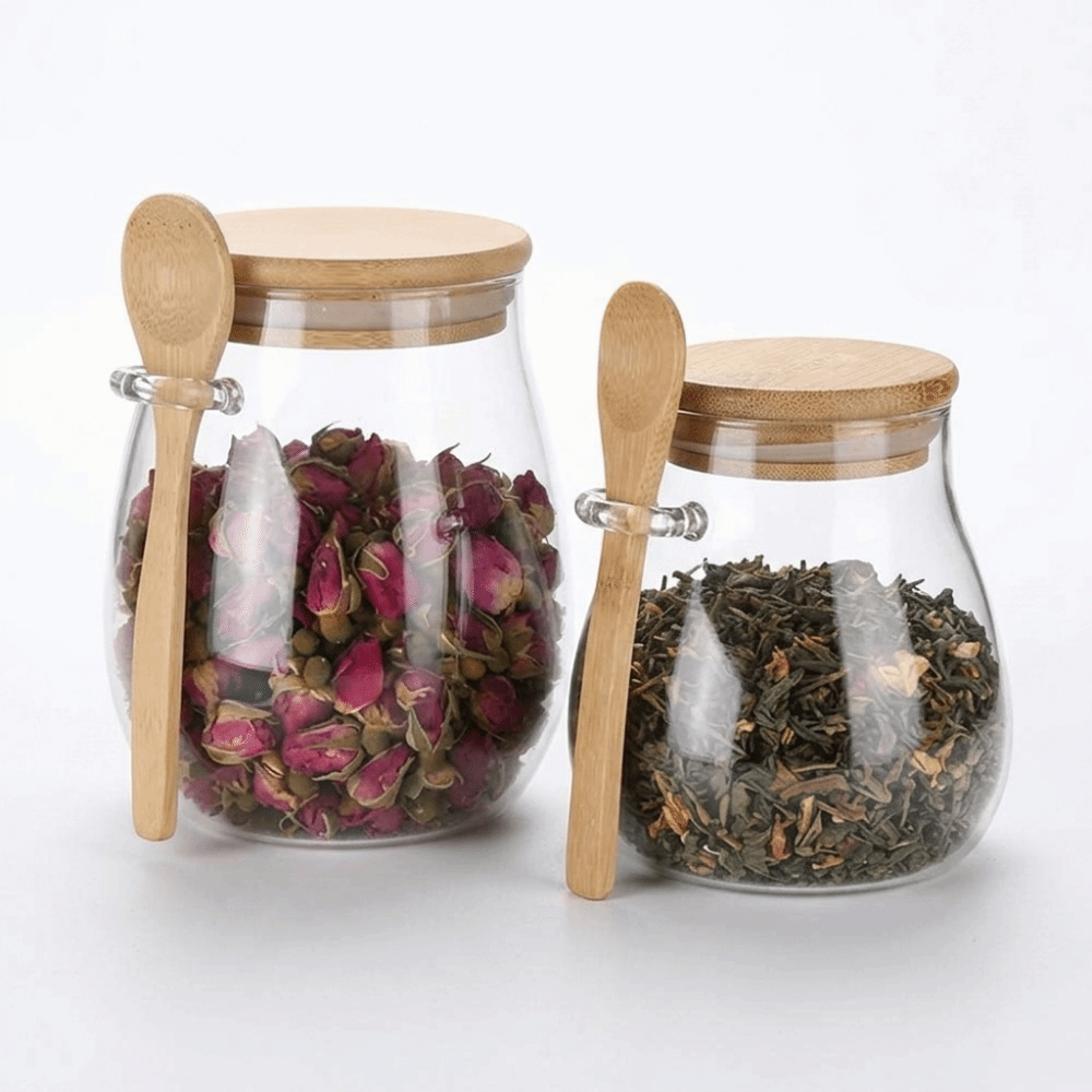 Food Storage Glass Container Set - Wide Mouth Glass Storage Jars Leak-Proof
