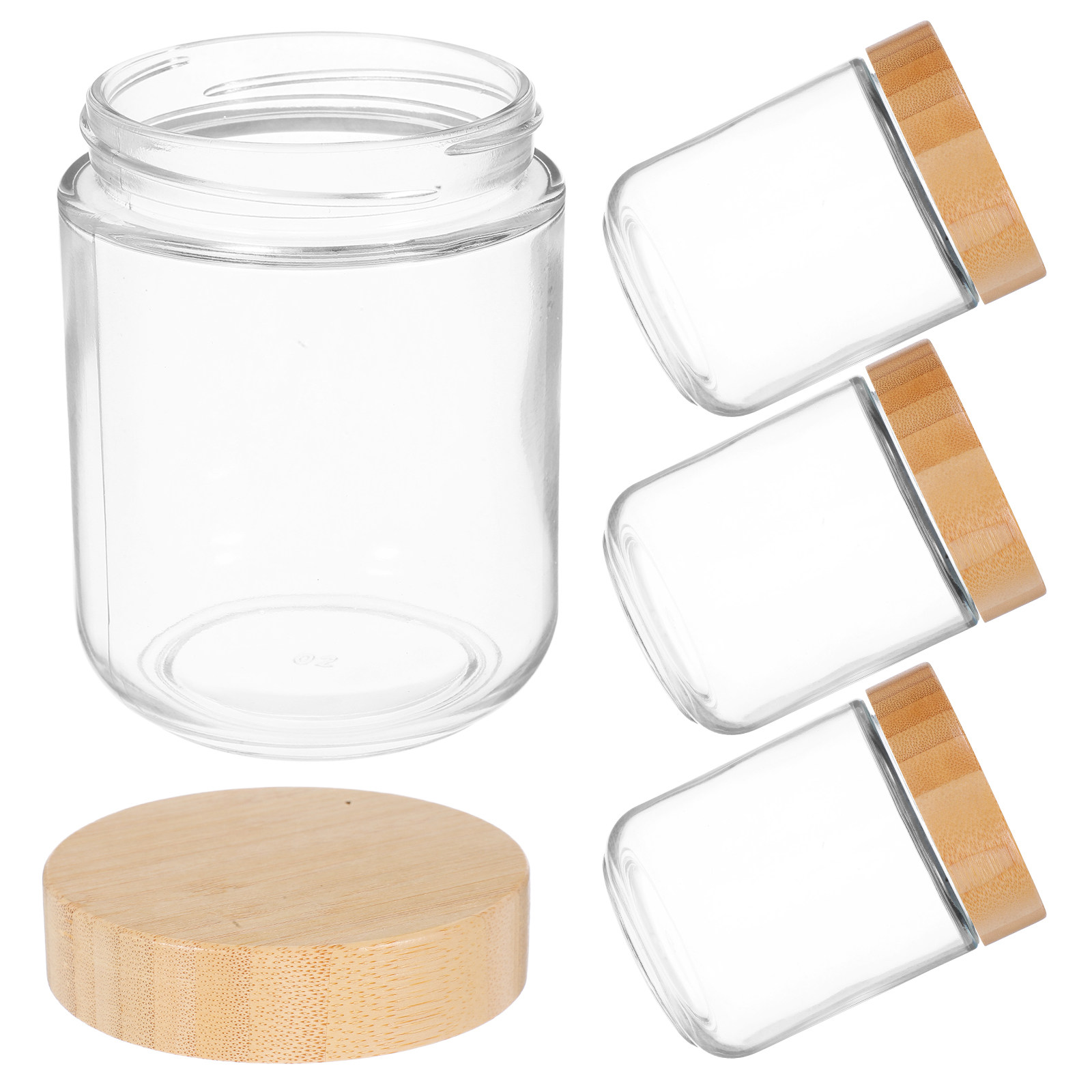 Food Storage Kitchen - 4Pcs Transparent Glass Jars with Bamboo