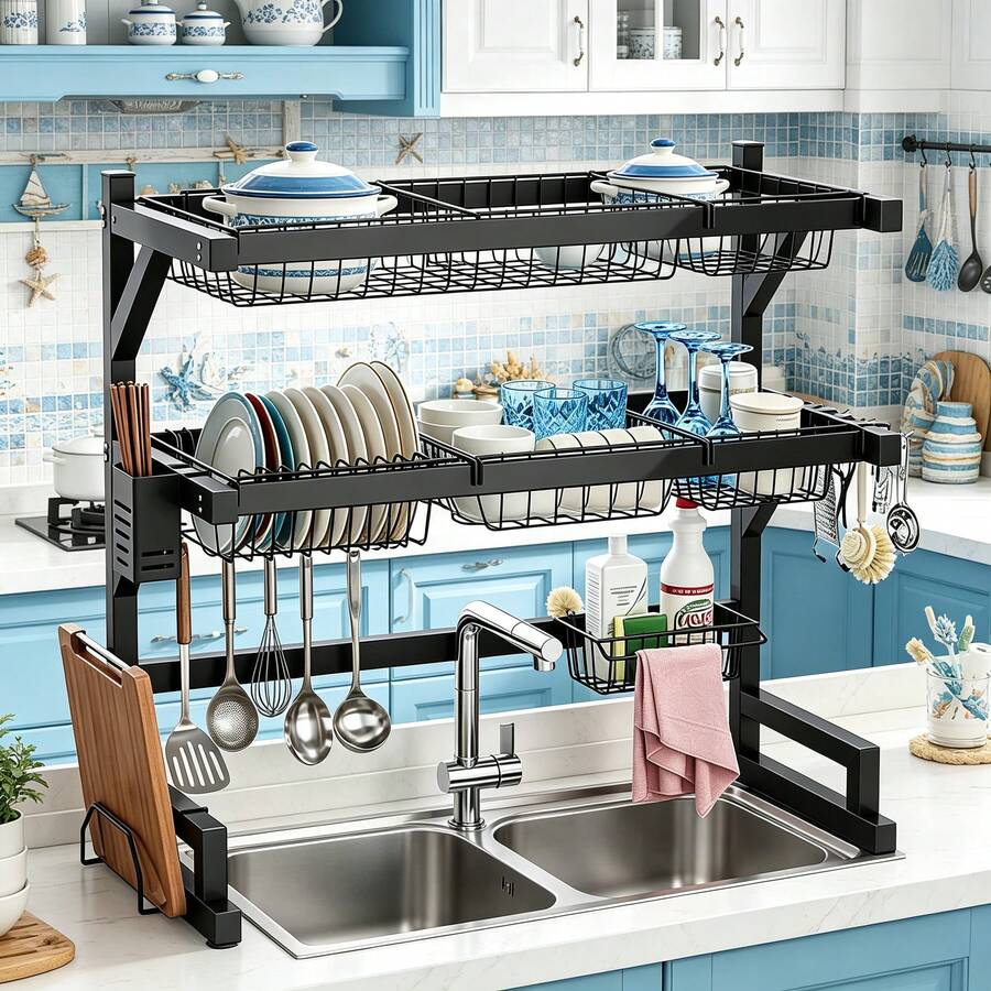 Food Storage Kitchen - 2-Tier Kitchen Over Sink Dish Rack,
