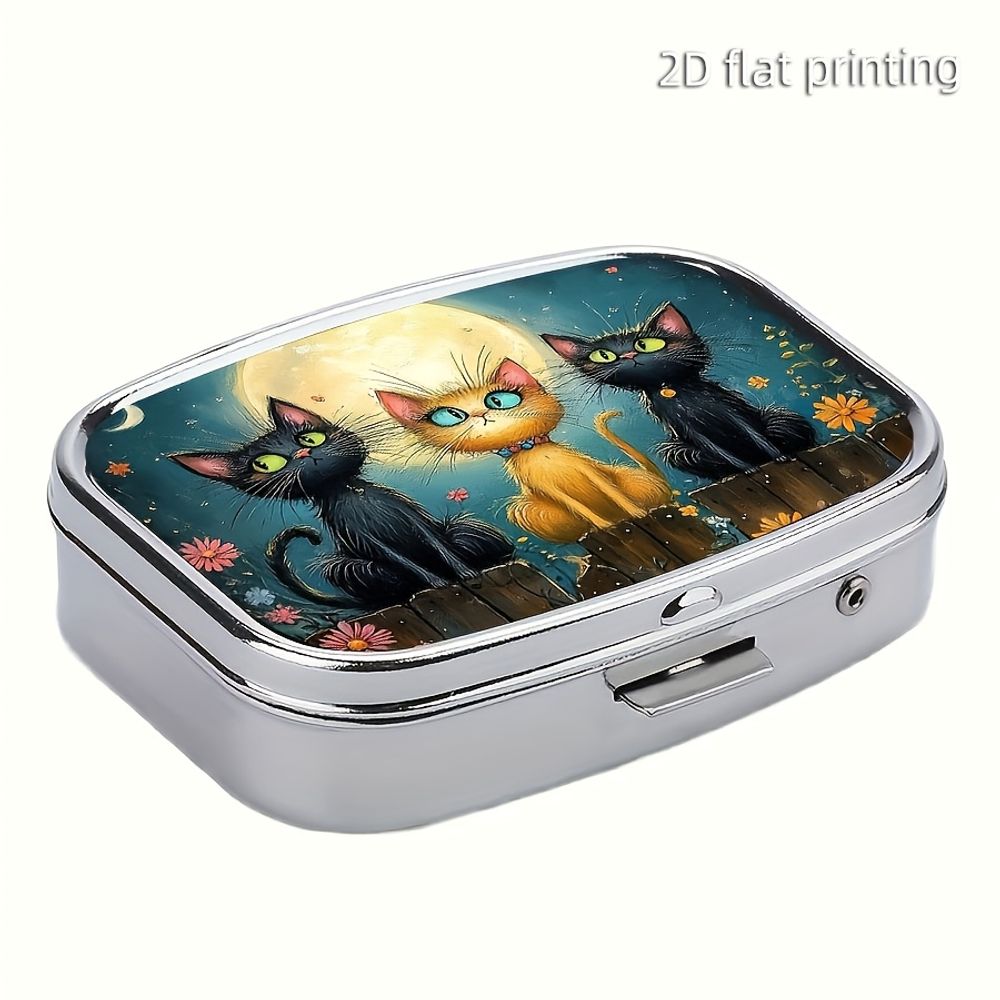 Food Storage Metal Box - 1 Cute Cat-Shaped Metal Pill Box,