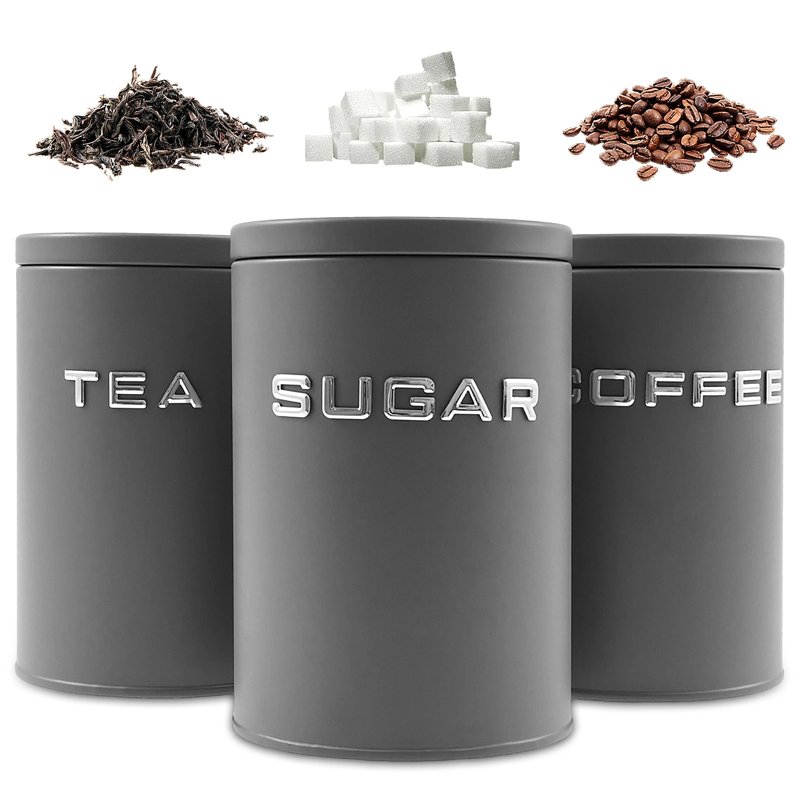 Food Storage Metal Box - 3 Pcs Tea Coffee Sugar Canister