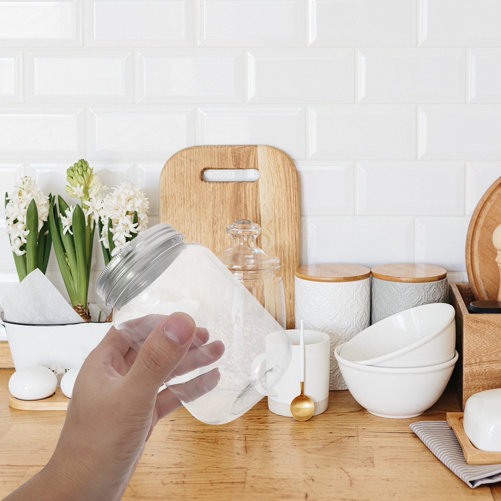4Pcs Clear Plastic Jars with A - Food Storage Kitchen review and price