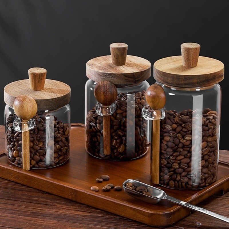 ABJI-Glass Jar With Wooden Lid - Food Storage Glass Container Set review and price