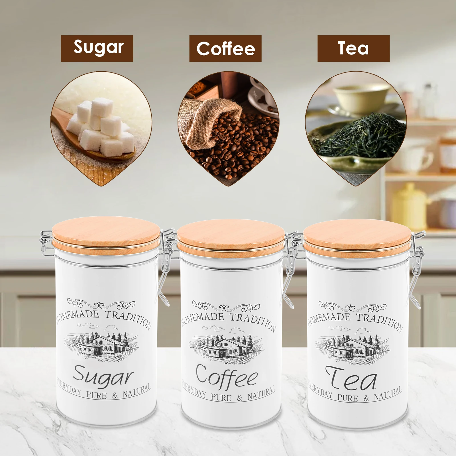 3Pcs/Set Tea Coffee Sugar Cani - Food Storage Metal Box review and price