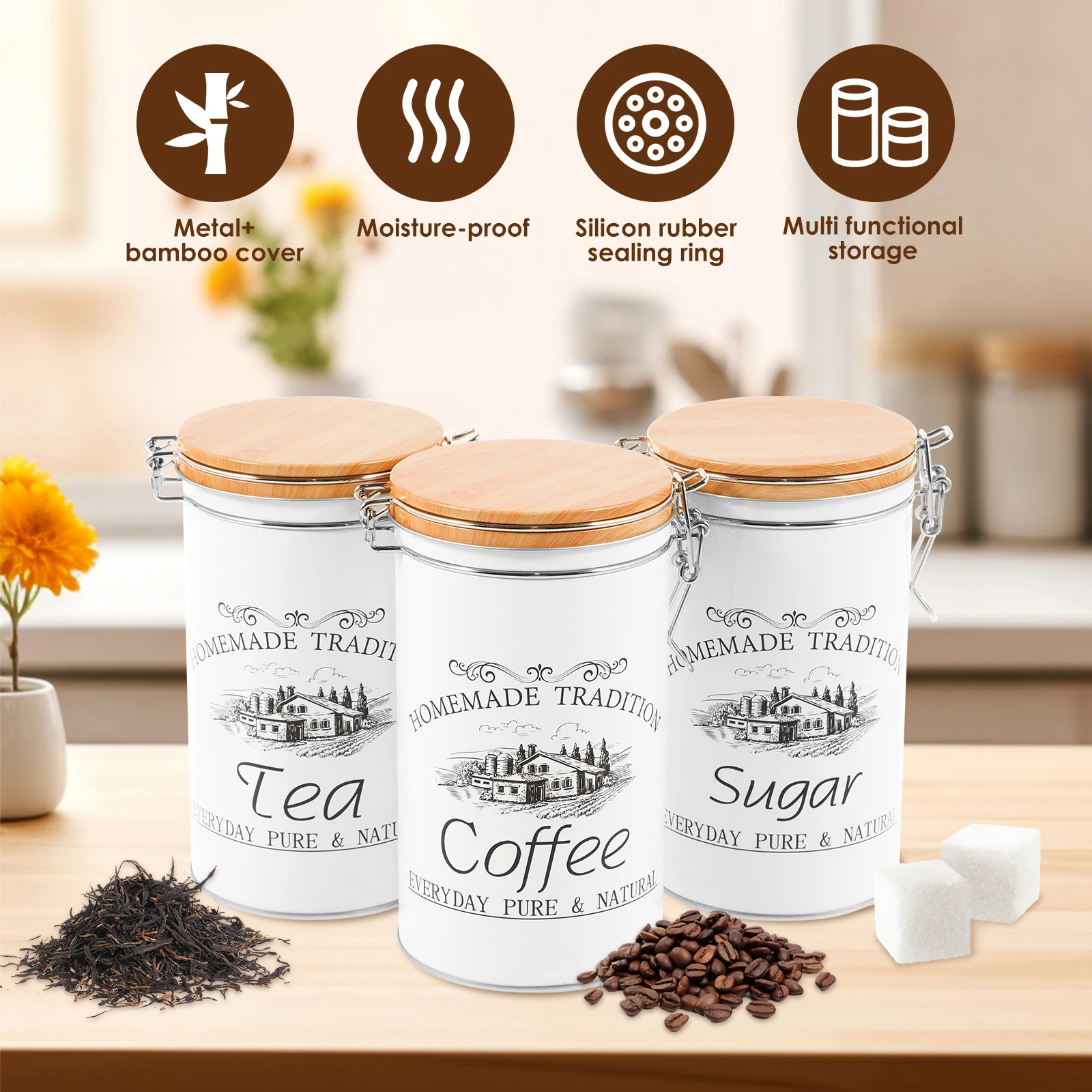 3Pcs/Set Tea Coffee Sugar Cani - Food Storage Metal Box review and price