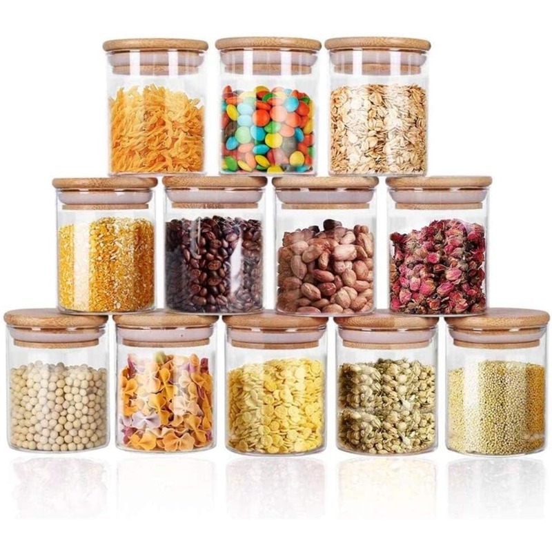 12 Glass Jars Set with Bamboo  - Food Storage Glass Container Set review and price