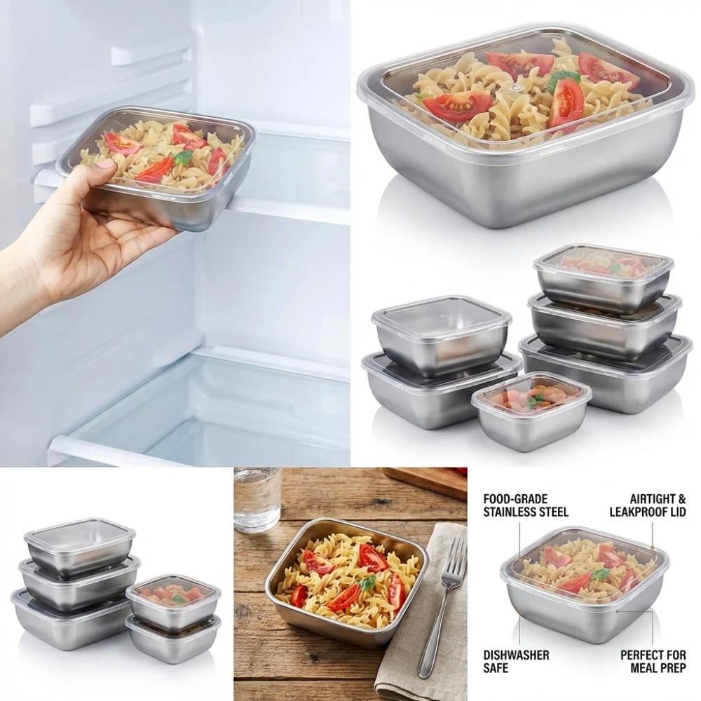 6PCS Stainless Steel Food Stor - Food Storage Metal Box review and price