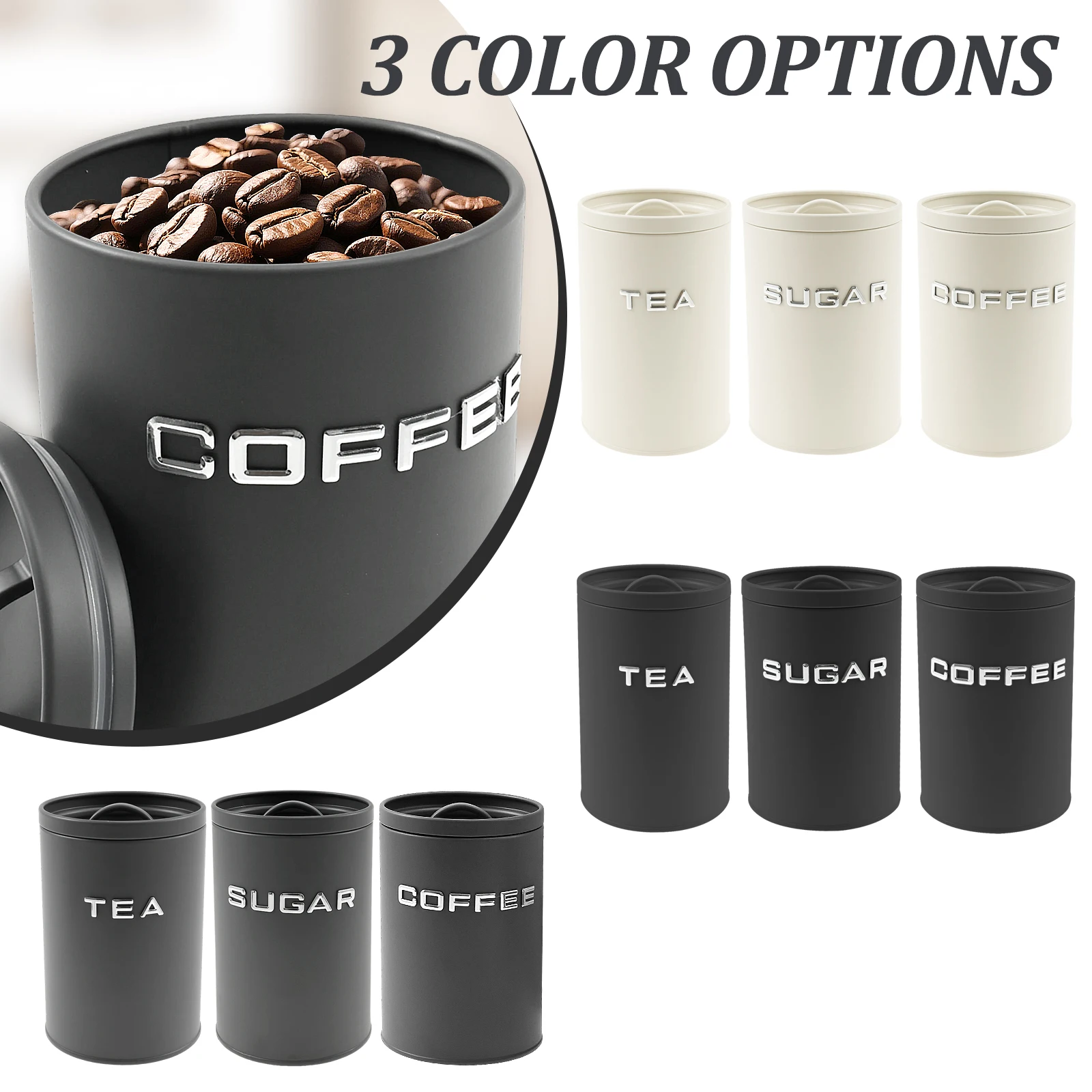 3 Pcs Tea Coffee Sugar Caniste - Food Storage Metal Box review and price